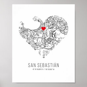 Heart San Sebastián City Karta (Spanien) Poster