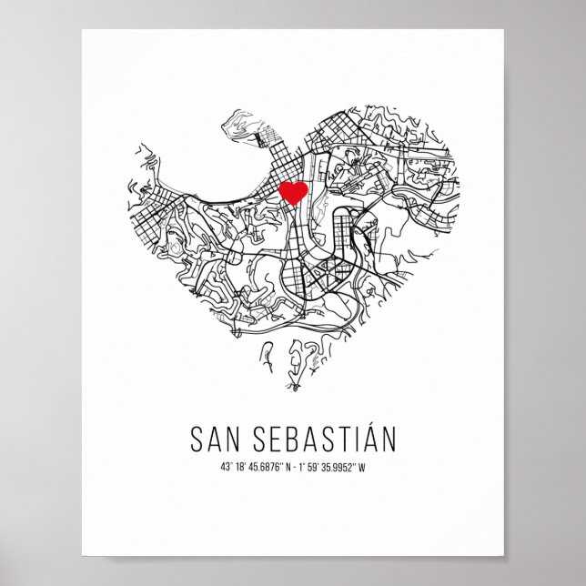 Heart San Sebastián City Karta (Spanien) Poster (Framsidan)