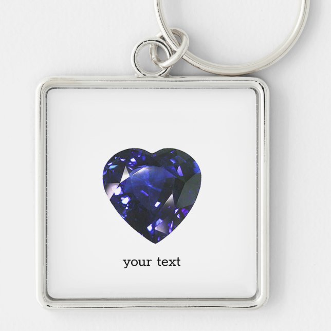 Heart Sapphire Blue Fyrkantig Silverfärgad Nyckelring (Framsidan)