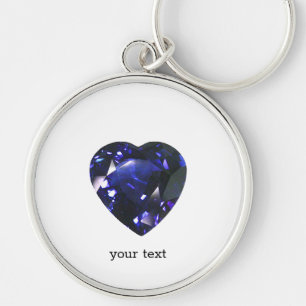 Heart Sapphire Blue Rund Silverfärgad Nyckelring