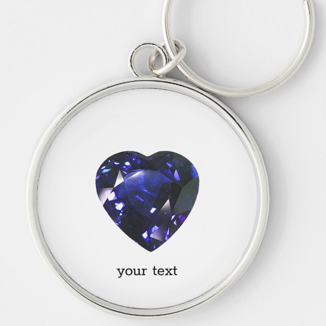 Heart Sapphire Blue Rund Silverfärgad Nyckelring (Framsidan)