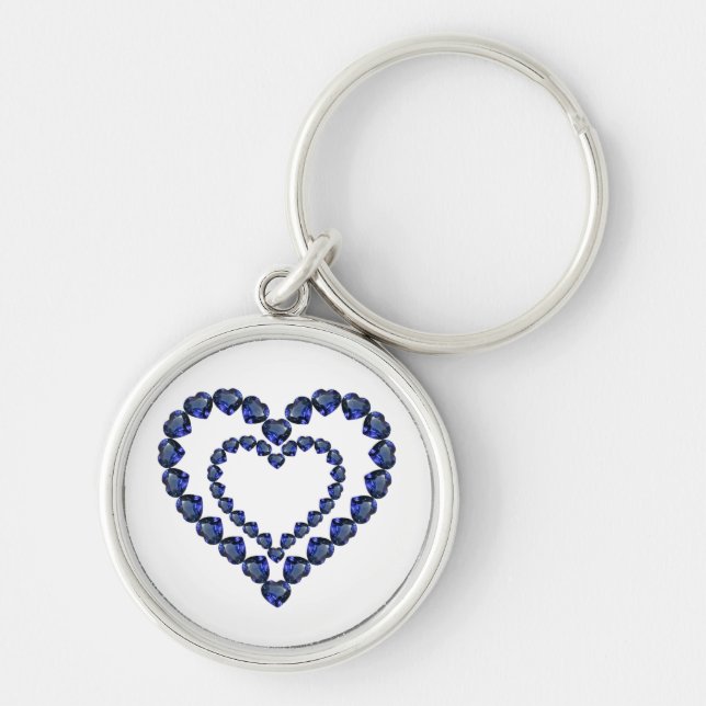 Heart Sapphire Gemstone Rund Silverfärgad Nyckelring (Framsidan)