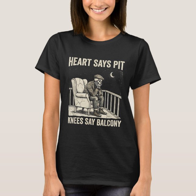 Heart Says T Knees Say Balcony Funny Old Men Music T Shirt (Framsida)