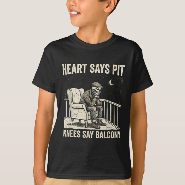 Heart Says T Knees Say Balcony Funny Old Men Music T Shirt (Framsida)