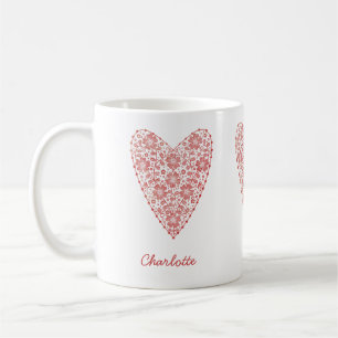Heart Scandinavian Personlig Red White Kaffemugg