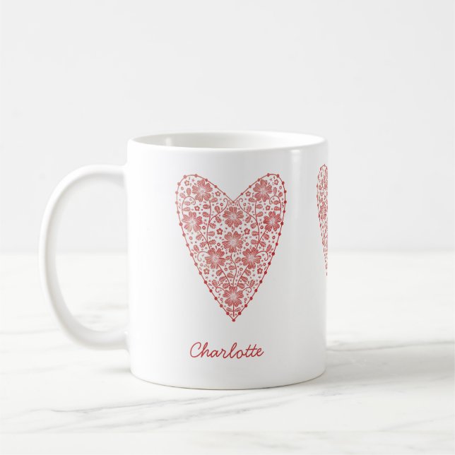 Heart Scandinavian Personlig Red White Kaffemugg (Vänster)