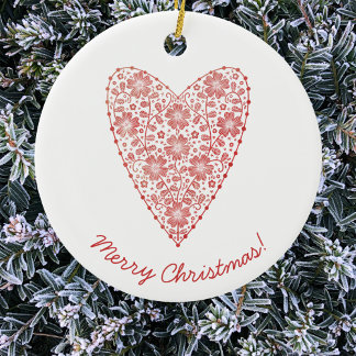 Heart Scandinavian Red White jul Julgransprydnad Keramik