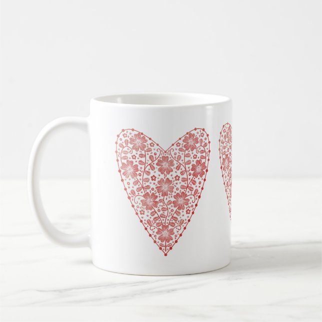 Heart Scandinavian Red White Kaffemugg (Vänster)