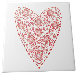 Heart Scandinavian Red White Kakelplatta