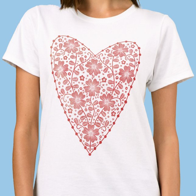 Heart Scandinavian Red White T Shirt (Skapare uppladdad)