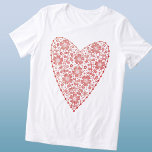 Heart Scandinavian Red White T Shirt<br><div class="desc">Skandinaviskt folk i stil är blommigtens modernt hjärtdesign i rött och vitt. Originalkonst av Nic Squirrell.</div>