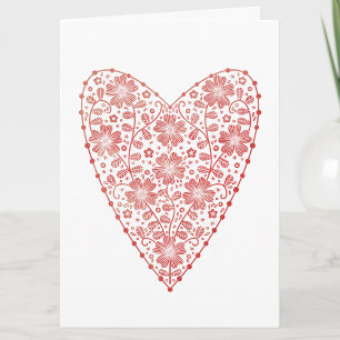 Heart Scandinavian Red White Valentines day Kort