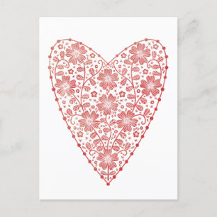 Heart Scandinavian Red White Vykort