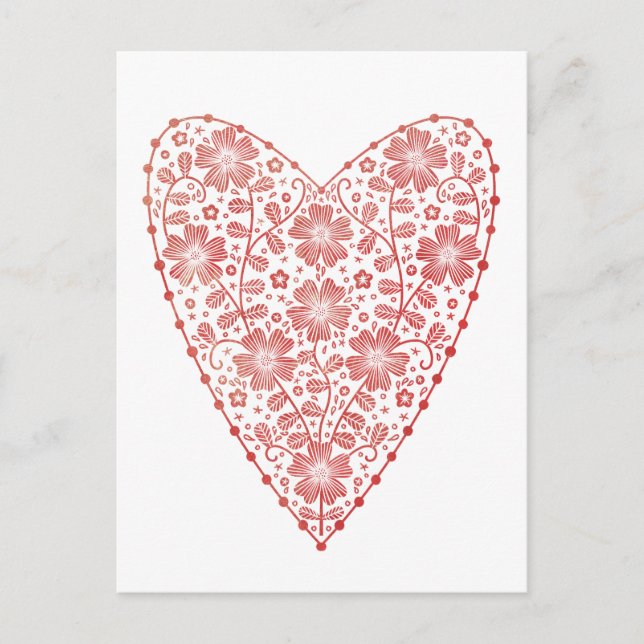 Heart Scandinavian Red White Vykort (Framsida)