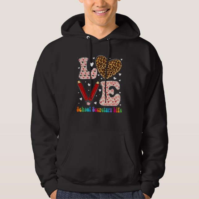 Heart School Secretary Life Leopard Plaid Red Vale Hoodie (Framsida)