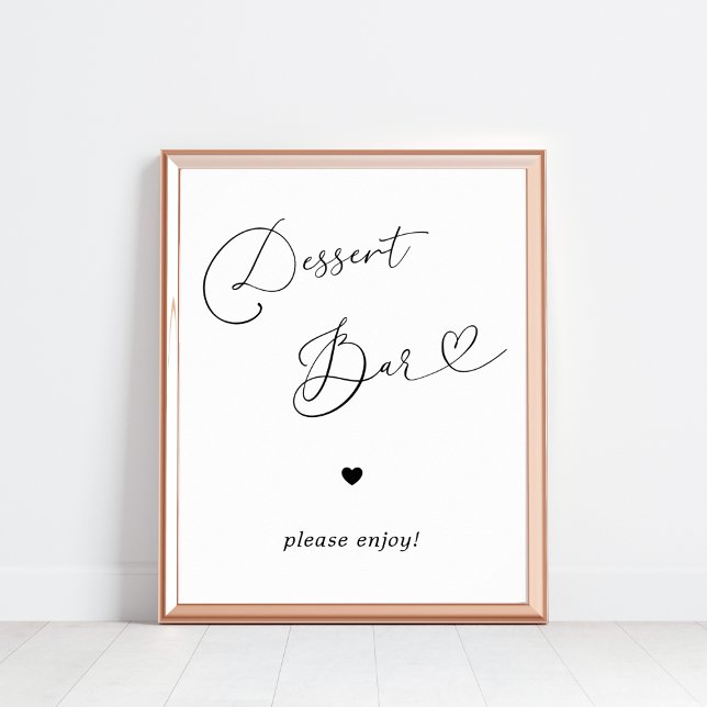Heart Script Dessert Pub Black White Bröllop-tecke Poster (Skapare uppladdad)