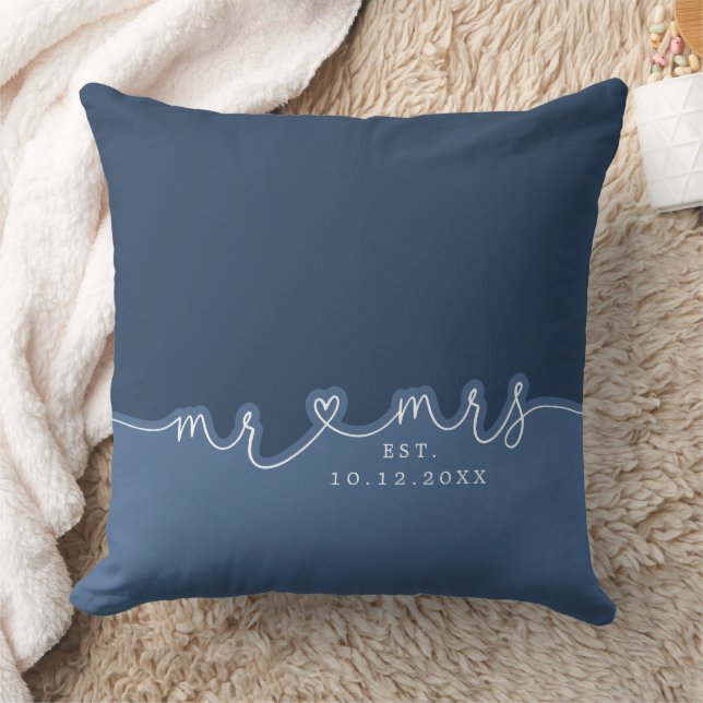 Heart Script Dusty Blue Bröllop Pillow Kudde (Filt)