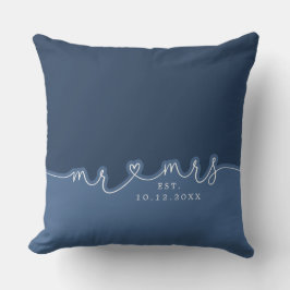 Heart Script Dusty Blue Bröllop Pillow Kudde