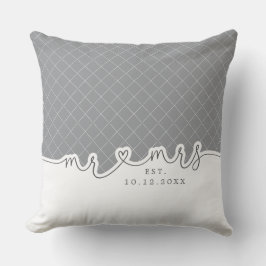 Heart Script Grått White Bröllop Pillow Kudde