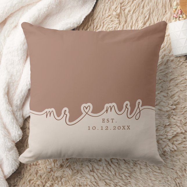 Heart Script Mocha Beige Bröllop Pillow Kudde (Filt)