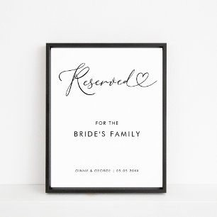 Heart Script Reserved Brides Family Bröllop-tecken Poster