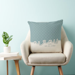 Heart Script Seafoam Grönt Bröllop Pillow Kudde
