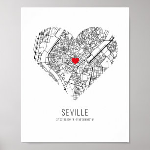 Heart Sevilla City Karta (Spanien) Poster