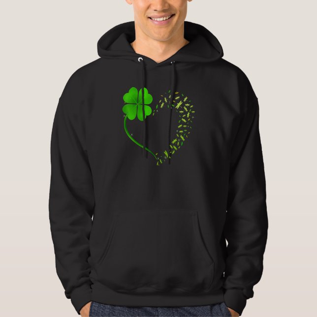 Heart Shamrock Dragonfly Lycklig St Patrick S Day Hoodie (Framsida)