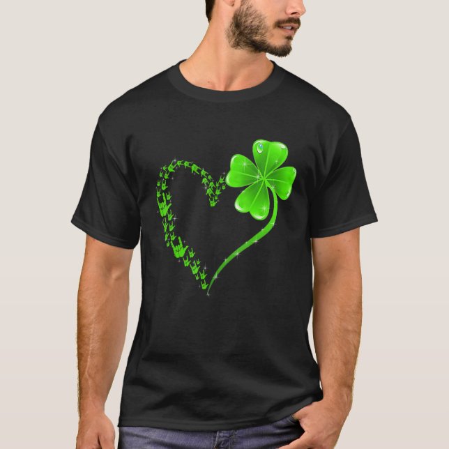 Heart Shamrock Kärlek teckenspråk Lycklig St Patri T Shirt (Framsida)