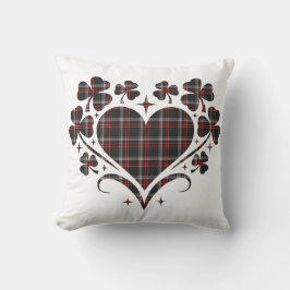 Heart Shamrock Plaid Black Classic Clover Kudde