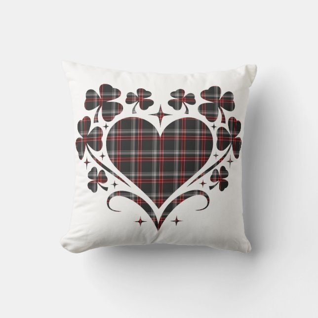 Heart Shamrock Plaid Black Classic Clover Kudde (Framsida)