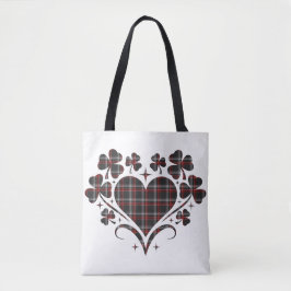 Heart Shamrock Plaid Black Classic Clover Tygkasse