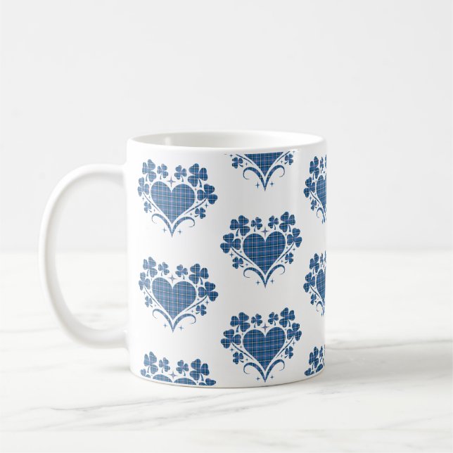 Heart Shamrock Plaid Blue Classic Clover Kaffemugg (Vänster)