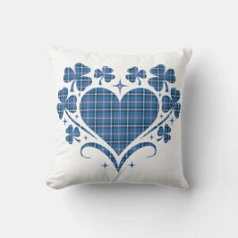Heart Shamrock Plaid Blue Classic Clover Kudde