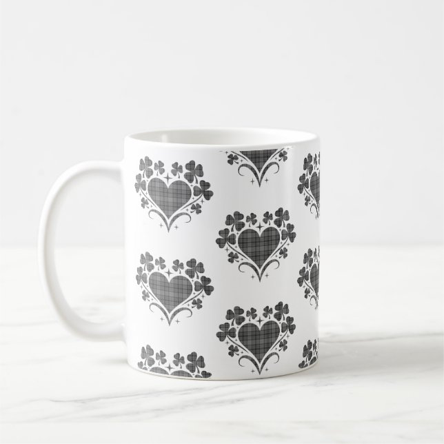 Heart Shamrock Plaid Gray Tartan Clover Kaffemugg (Vänster)