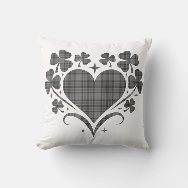Heart Shamrock Plaid Gray Tartan Clover Kudde (Framsida)
