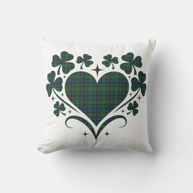 Heart Shamrock Plaid Green Blue Tartan Clover Kudde (Framsida)