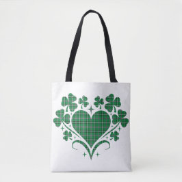 Heart Shamrock Plaid Green Classic Clover Tygkasse