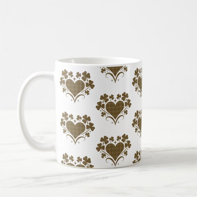 Heart Shamrock Plaid Olive Classic Clover Kaffemugg (Vänster)