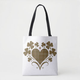 Heart Shamrock Plaid Olive Classic Clover Tygkasse