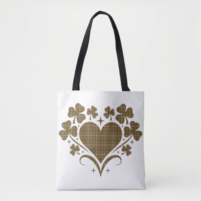 Heart Shamrock Plaid Olive Classic Clover Tygkasse (Framsida)