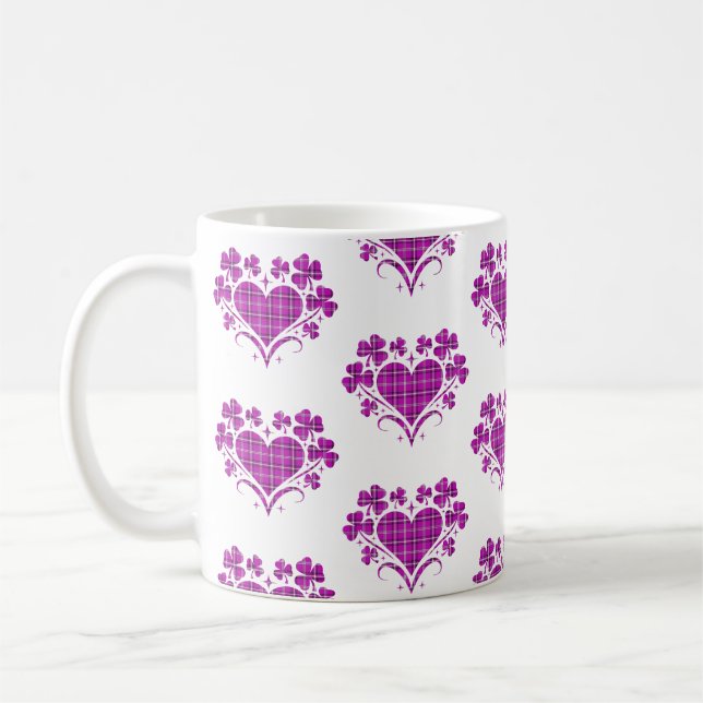 Heart Shamrock Plaid Pink Classic Clover Kaffemugg (Vänster)