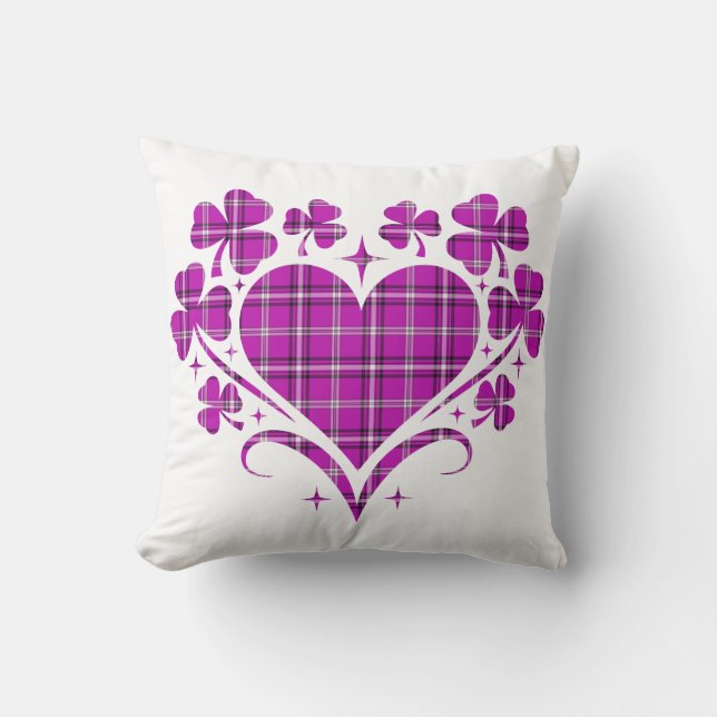 Heart Shamrock Plaid Pink Classic Clover Kudde (Framsida)