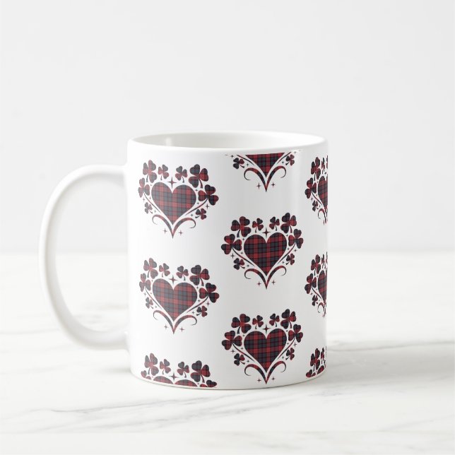 Heart Shamrock Plaid Red Blue Tartan Clover Kaffemugg (Vänster)