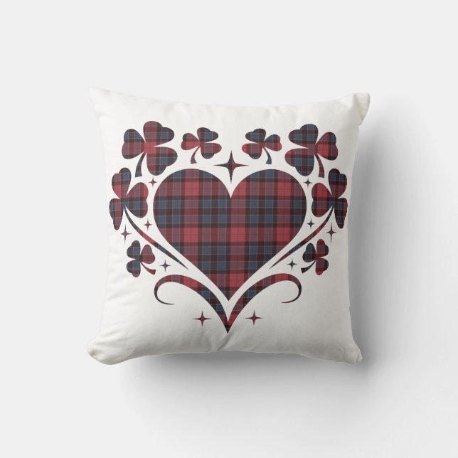 Heart Shamrock Plaid Red Blue Tartan Clover Kudde (Framsida)