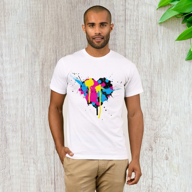 Heart Shape Bläck Splatter Manar T-Shirt (Skapare uppladdad)