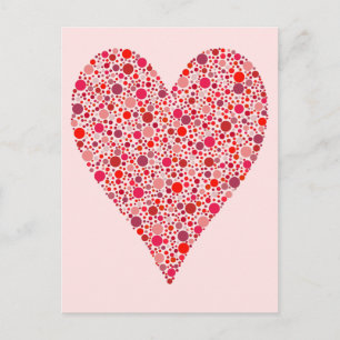 Heart Shape Crimson Polka dots på Rosa Vykort