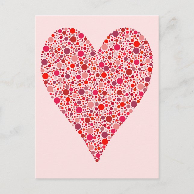 Heart Shape Crimson Polka dots på Rosa Vykort (Framsida)