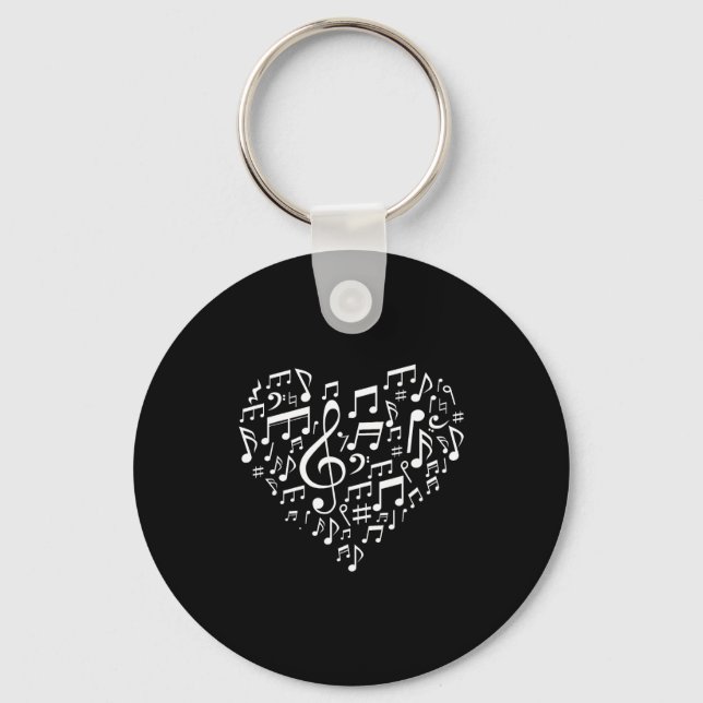 Heart Shape Musical Notes Music Lovers Gift Valent Nyckelring (Framsida)