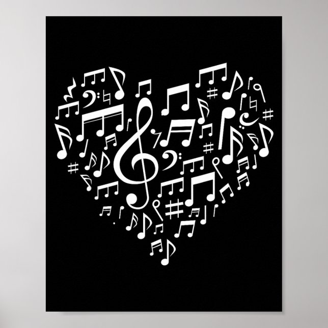 Heart Shape Musical Notes Music Lovers Gift Valent Poster (Framsidan)